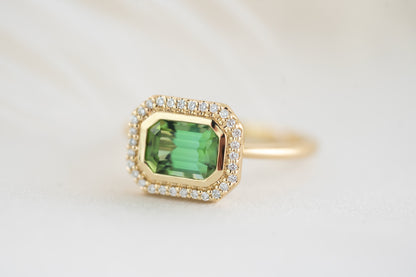 The Gardenia Ring - 1.44 CT Emerald Cut Apple Green Tourmaline - Lavender Creek Gems 
