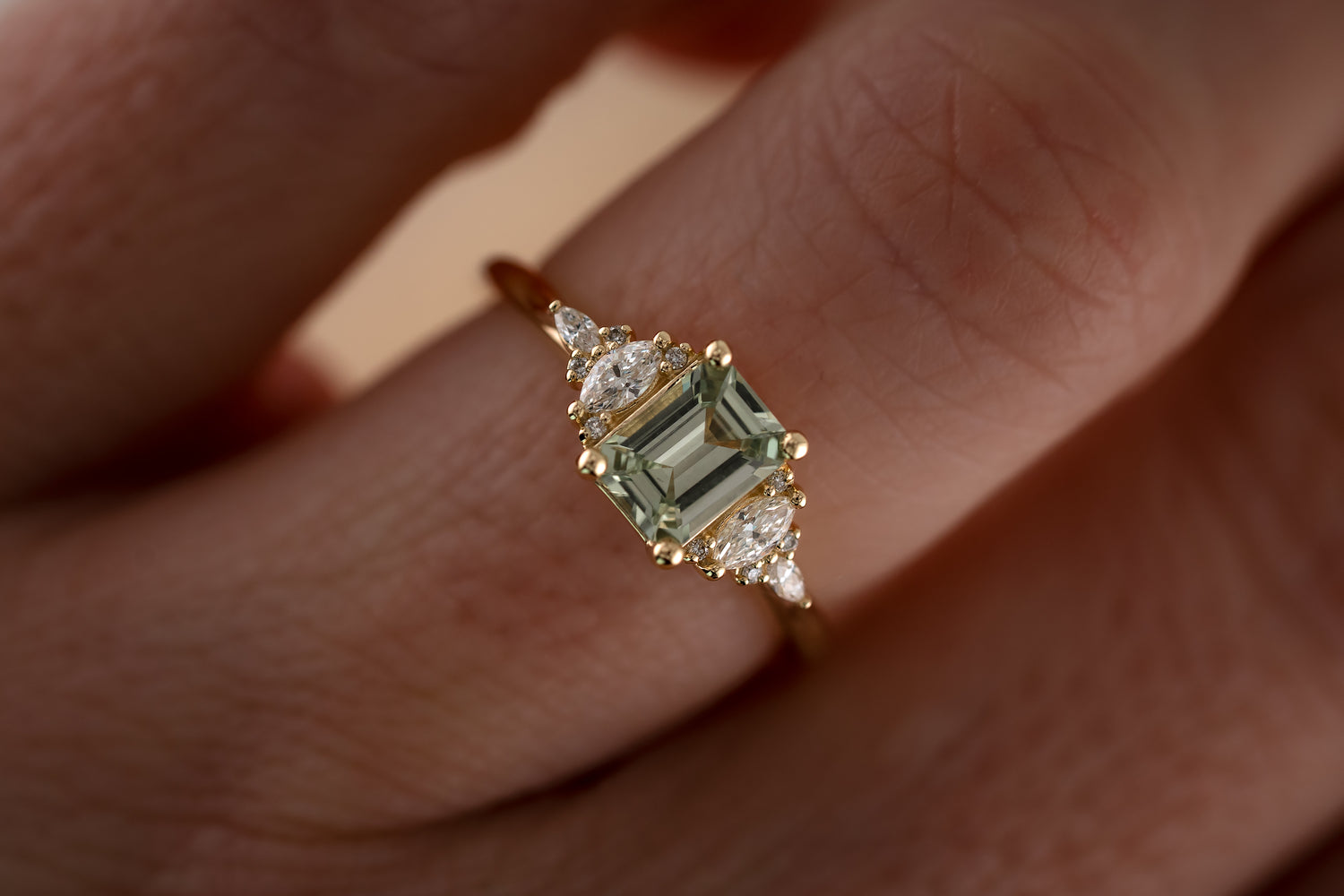 The Maeve 0.9 CT Emerald Cut Steel Blue/Green Sapphire Ring - Lavender Creek Gems 