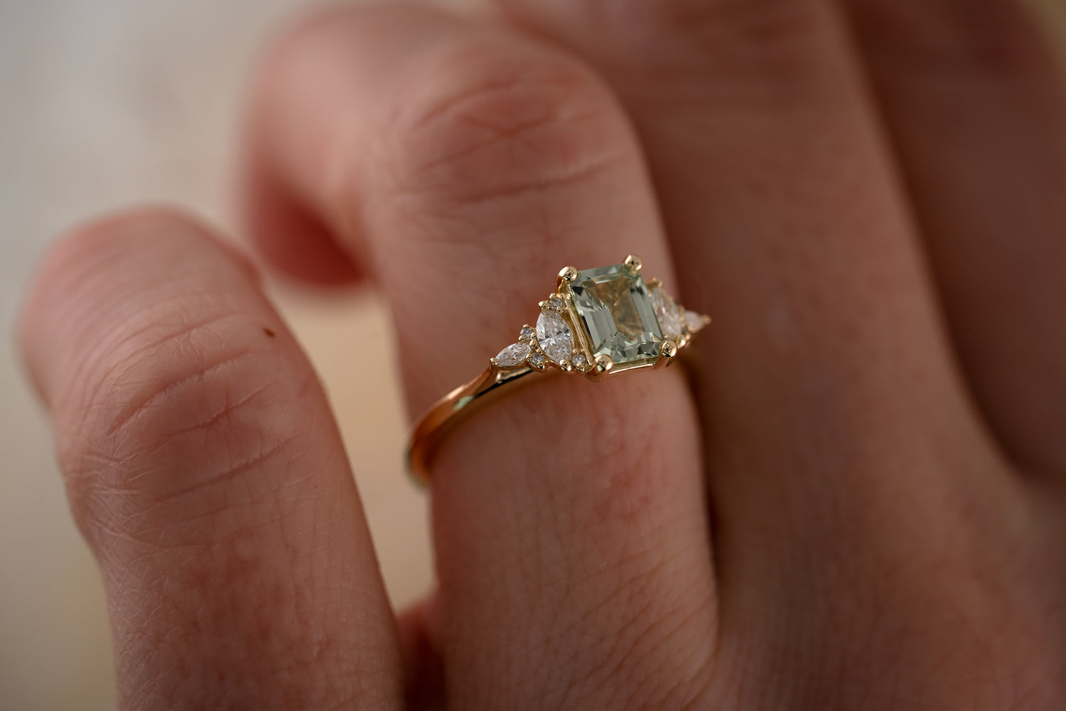 The Maeve 0.9 CT Emerald Cut Steel Blue/Green Sapphire Ring - Lavender Creek Gems 