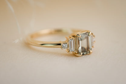 The Mira 0.87 CT Emerald Cut Steel Blue/Green Sapphire Ring - Lavender Creek Gems 