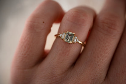 The Mira 0.87 CT Emerald Cut Steel Blue/Green Sapphire Ring - Lavender Creek Gems 