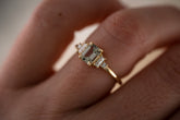 The Mira 0.87 CT Emerald Cut Steel Blue/Green Sapphire Ring - Lavender Creek Gems 