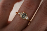 The Mira 0.87 CT Emerald Cut Steel Blue/Green Sapphire Ring - Lavender Creek Gems 