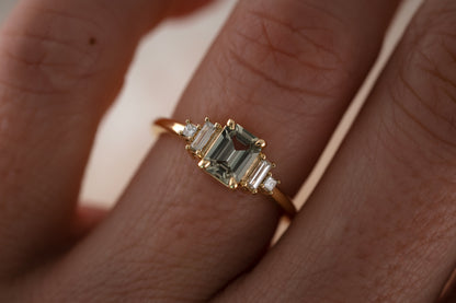 The Mira 0.87 CT Emerald Cut Steel Blue/Green Sapphire Ring - Lavender Creek Gems 