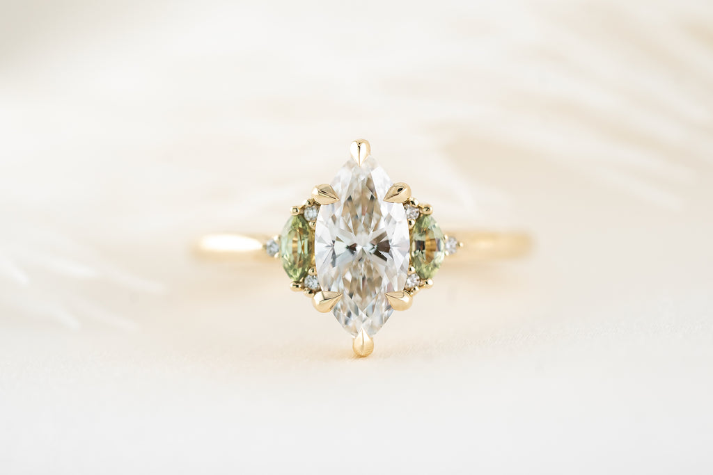 The Maren Ring | 1.1 CT Marquise Diamond & Green Sapphire Accents - Lavender Creek Gems 