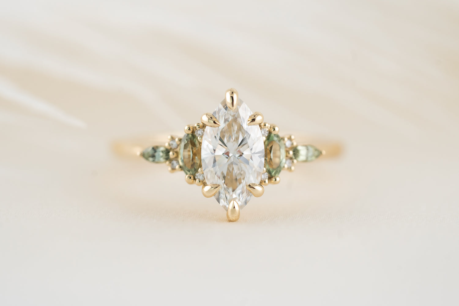 The Maeve Ring | 1.03 CT Marquise Diamond &amp; Green Sapphire Accents - Lavender Creek Gems 