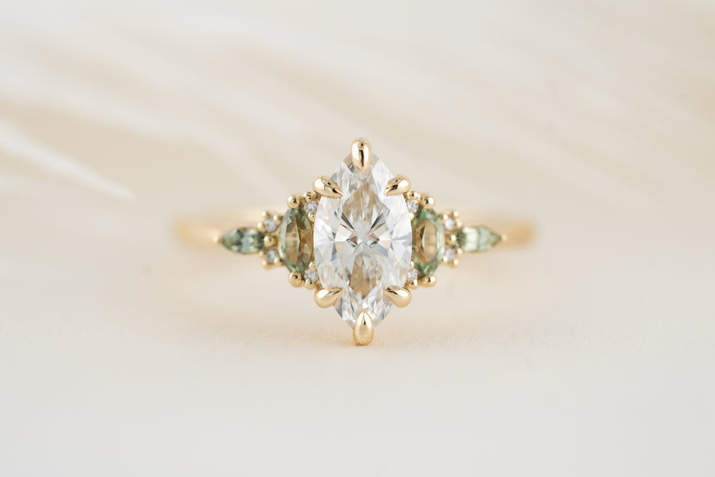 The Maeve Ring | 1.03 CT Marquise Diamond & Green Sapphire Accents - Lavender Creek Gems 