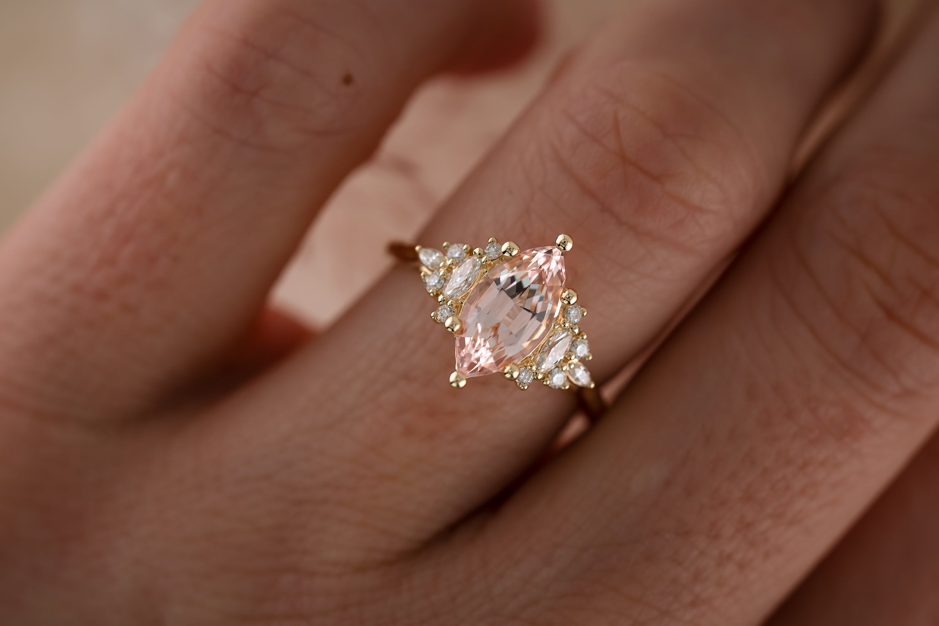 The Maeve 1.75 CT Marquise Morganite Ring - Lavender Creek Gems 