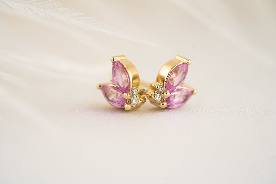 Sprite Stud Earrings - Pink Sapphire - Lavender Creek Gems 