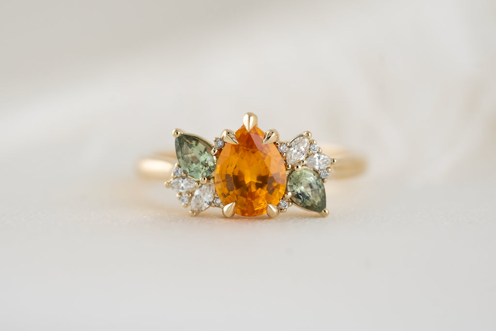 The Fleur Ring | 1.32 CT Pear Orange Sapphire - Lavender Creek Gems 