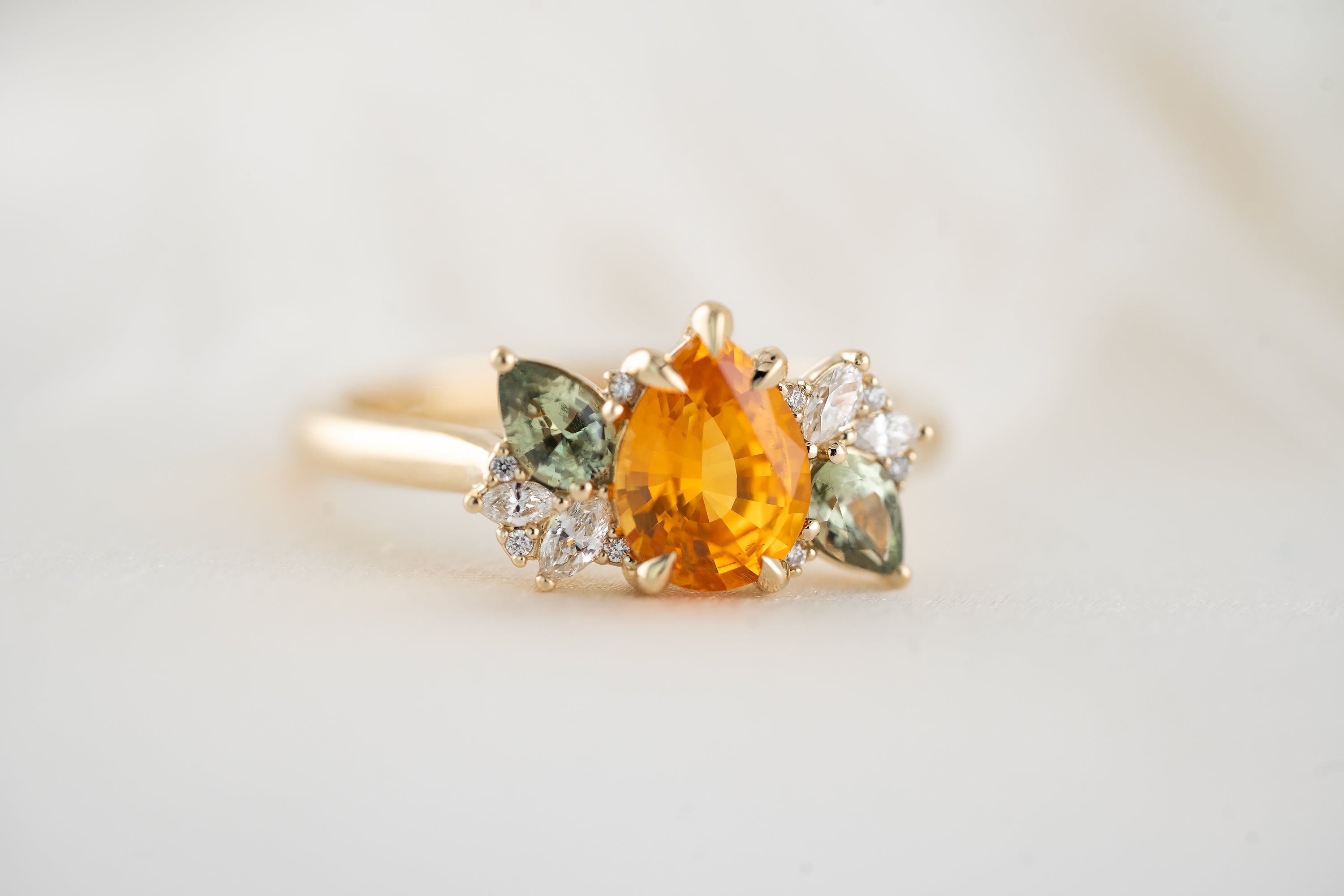 The Fleur Ring | 1.32 CT Pear Orange Sapphire - Lavender Creek Gems 