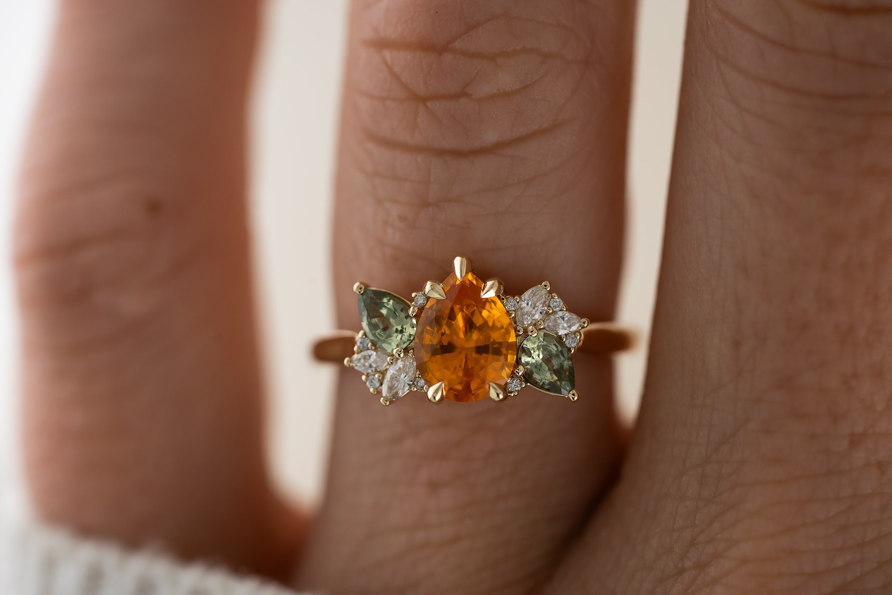 The Fleur Ring | 1.32 CT Pear Orange Sapphire - Lavender Creek Gems 