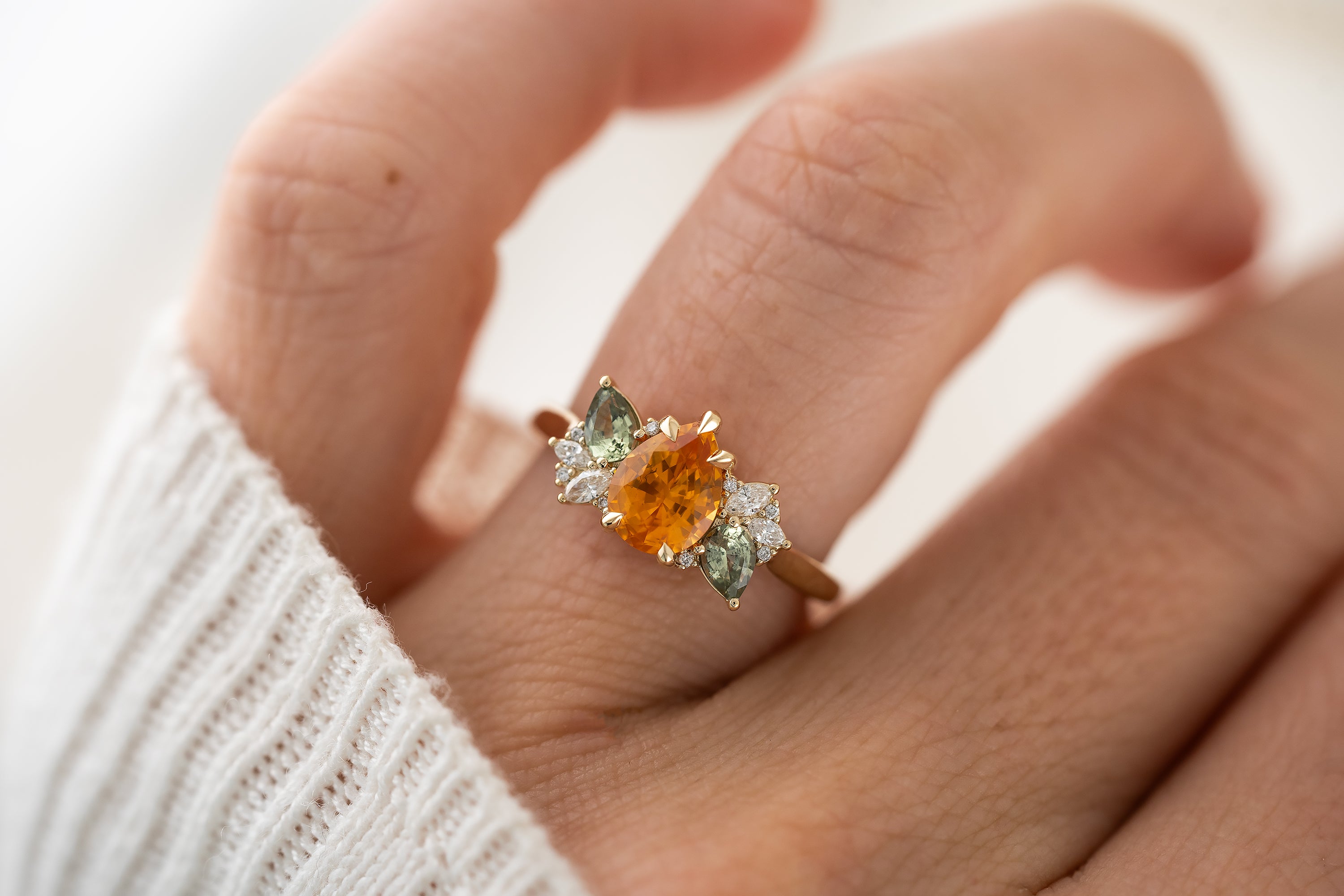 The Fleur Ring | 1.32 CT Pear Orange Sapphire - Lavender Creek Gems 