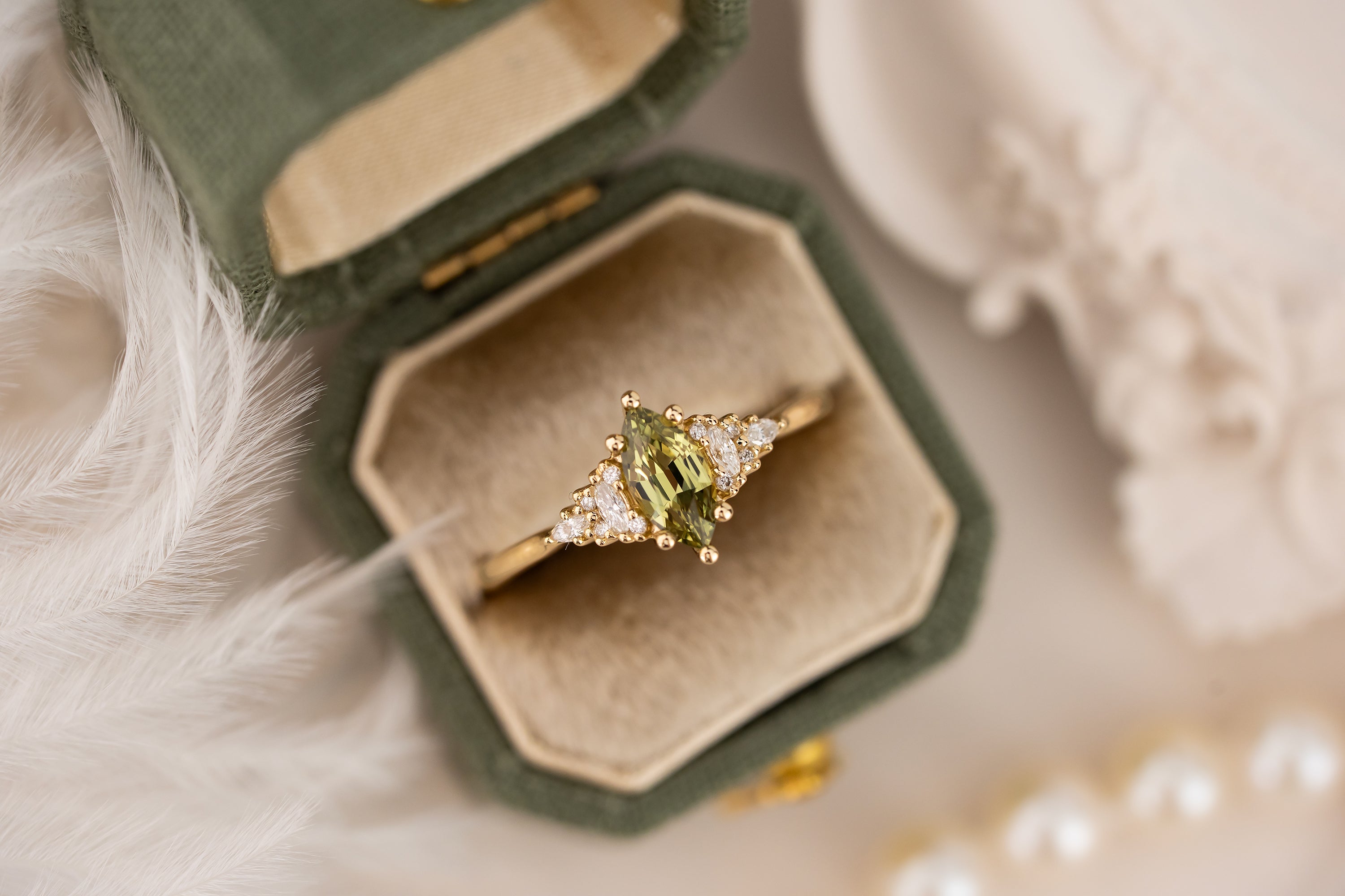 The Mini Maeve Ring | 0.69 CT Marquise Cut Light Green Sapphire - Lavender Creek Gems 