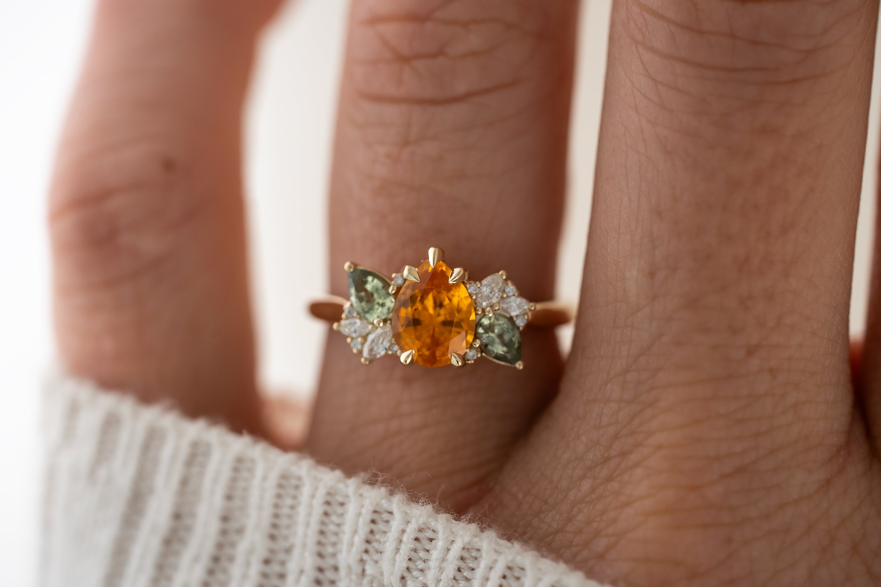 The Fleur Ring | 1.32 CT Pear Orange Sapphire - Lavender Creek Gems 