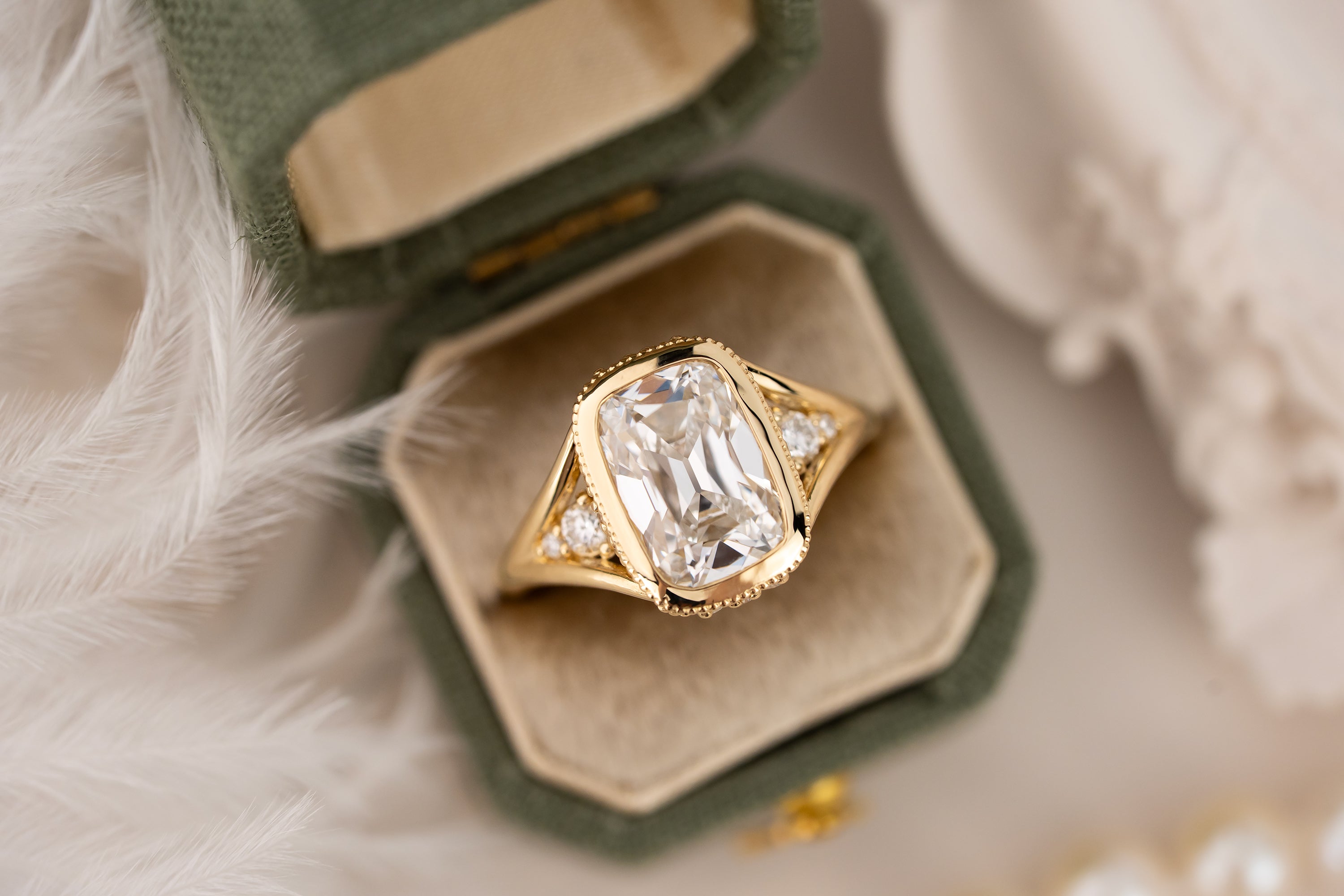 The Sitara Ring | 2.8 CT Old Mine Elongated Cushion Diamond - Lavender Creek Gems 