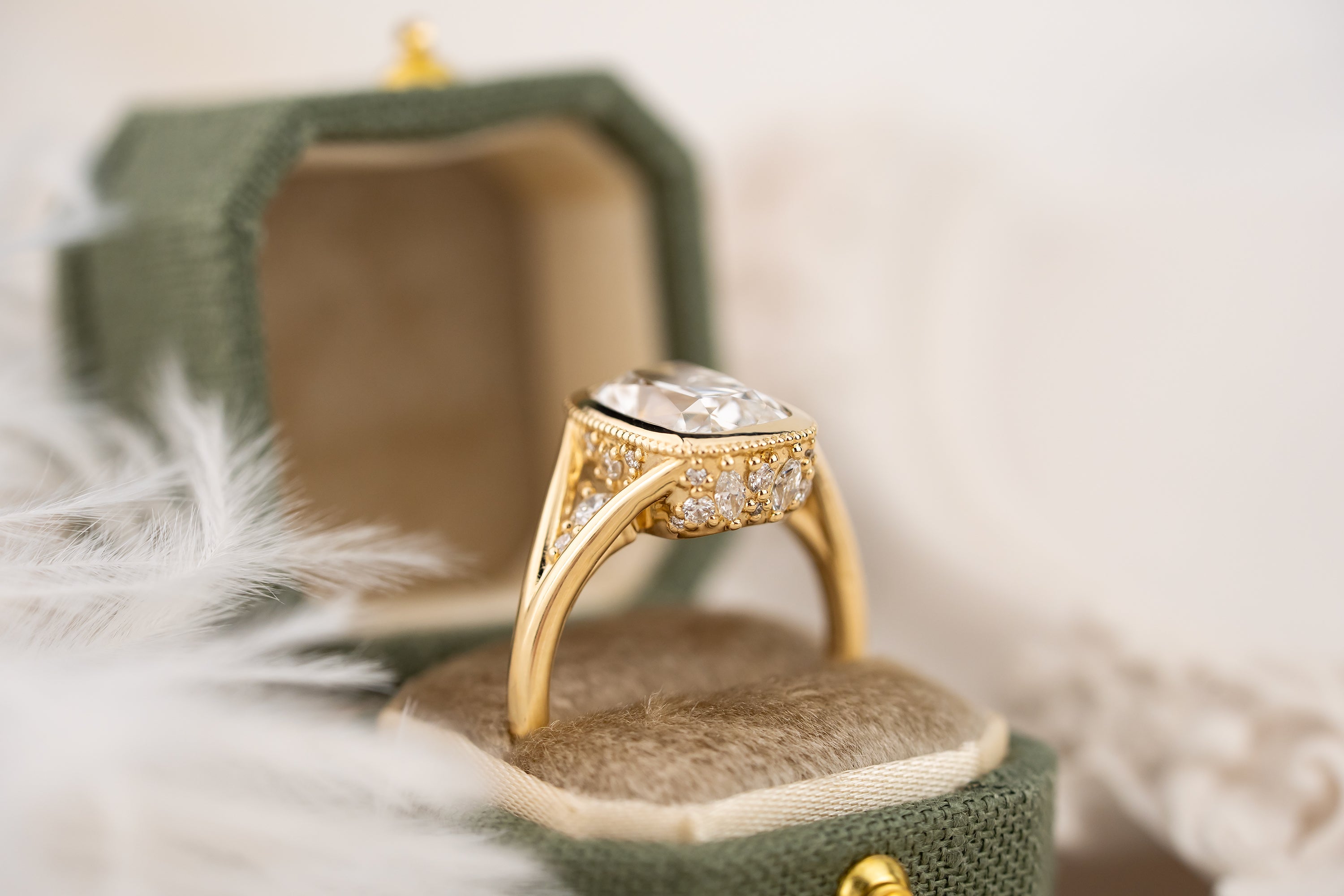 The Sitara Ring | 2.8 CT Old Mine Elongated Cushion Diamond - Lavender Creek Gems 