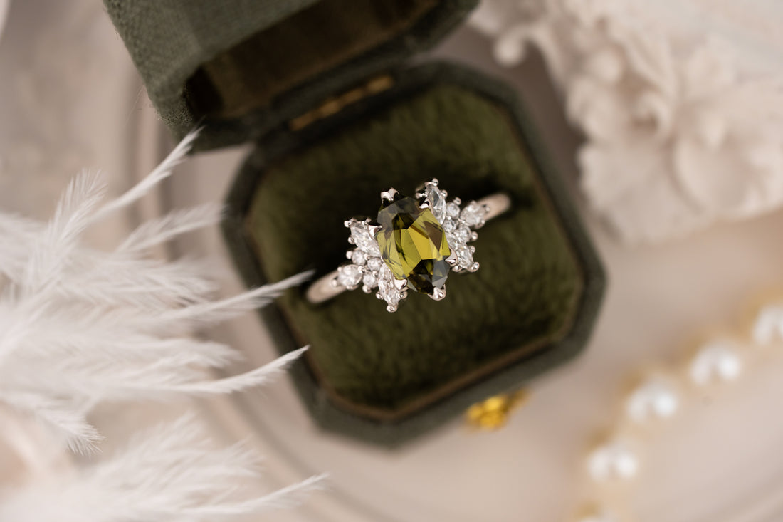 The Veraine Ring | 1.4 CT Marquise Cut Green Sapphire - Lavender Creek Gems 