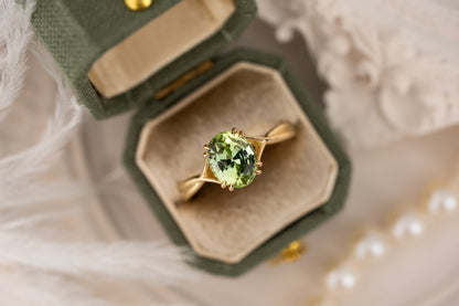 The Fates Ring | 1.93 CT Oval Apple Green Tourmaline - Lavender Creek Gems 