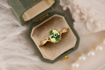The Fates Ring | 1.93 CT Oval Apple Green Tourmaline - Lavender Creek Gems 
