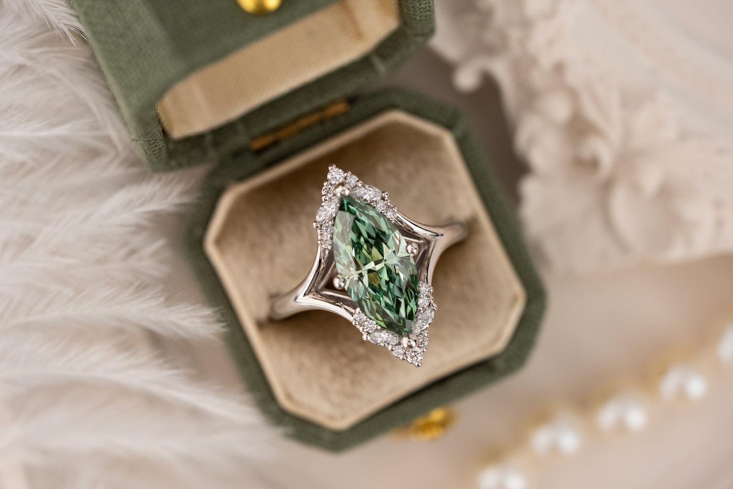 The Everlight Ring | 2.3 CT Marquise Green Diamond - Lavender Creek Gems 