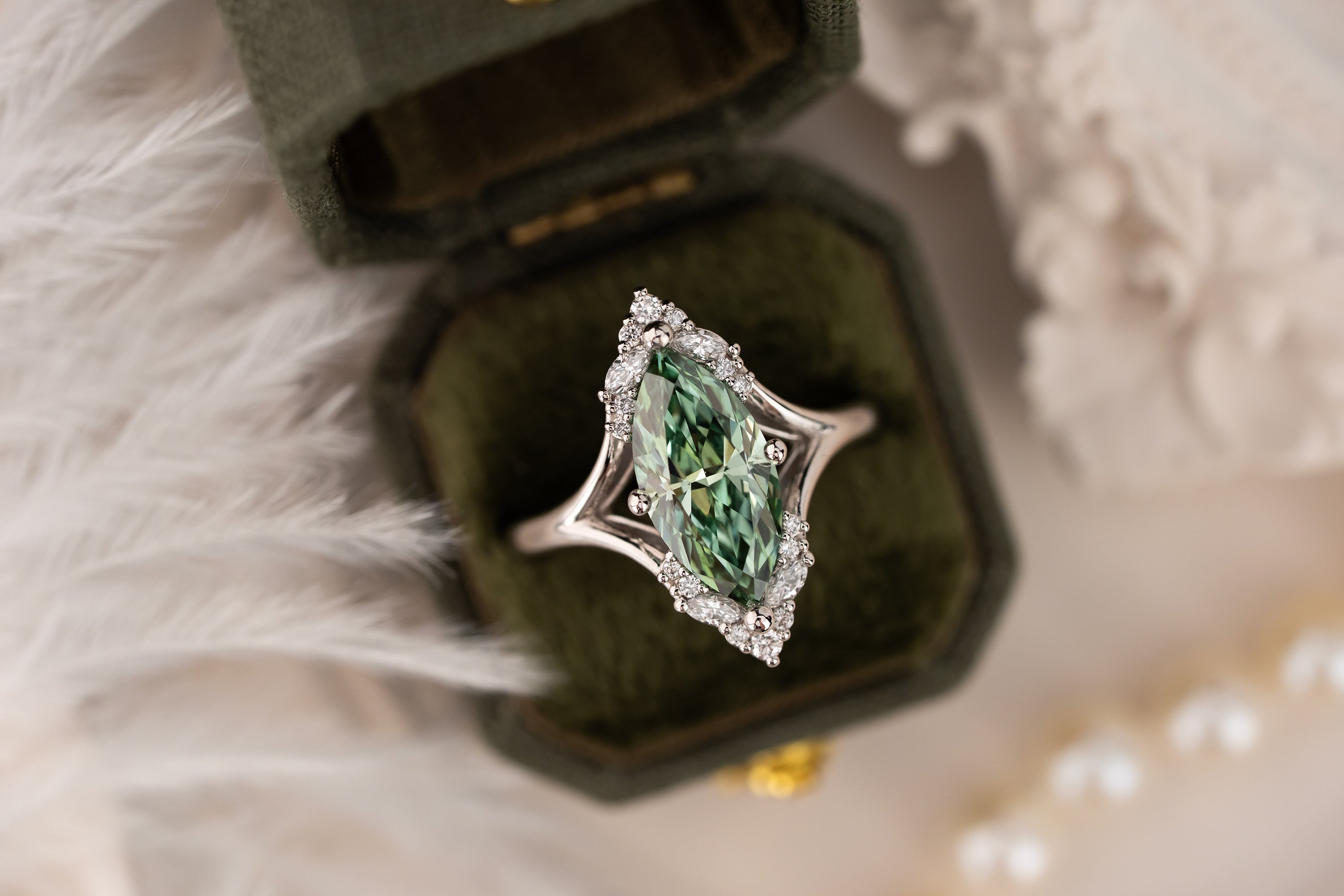 The Everlight Ring | 2.3 CT Marquise Green Diamond - Lavender Creek Gems 