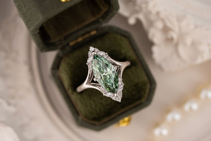The Everlight Ring | 2.3 CT Marquise Green Diamond - Lavender Creek Gems 