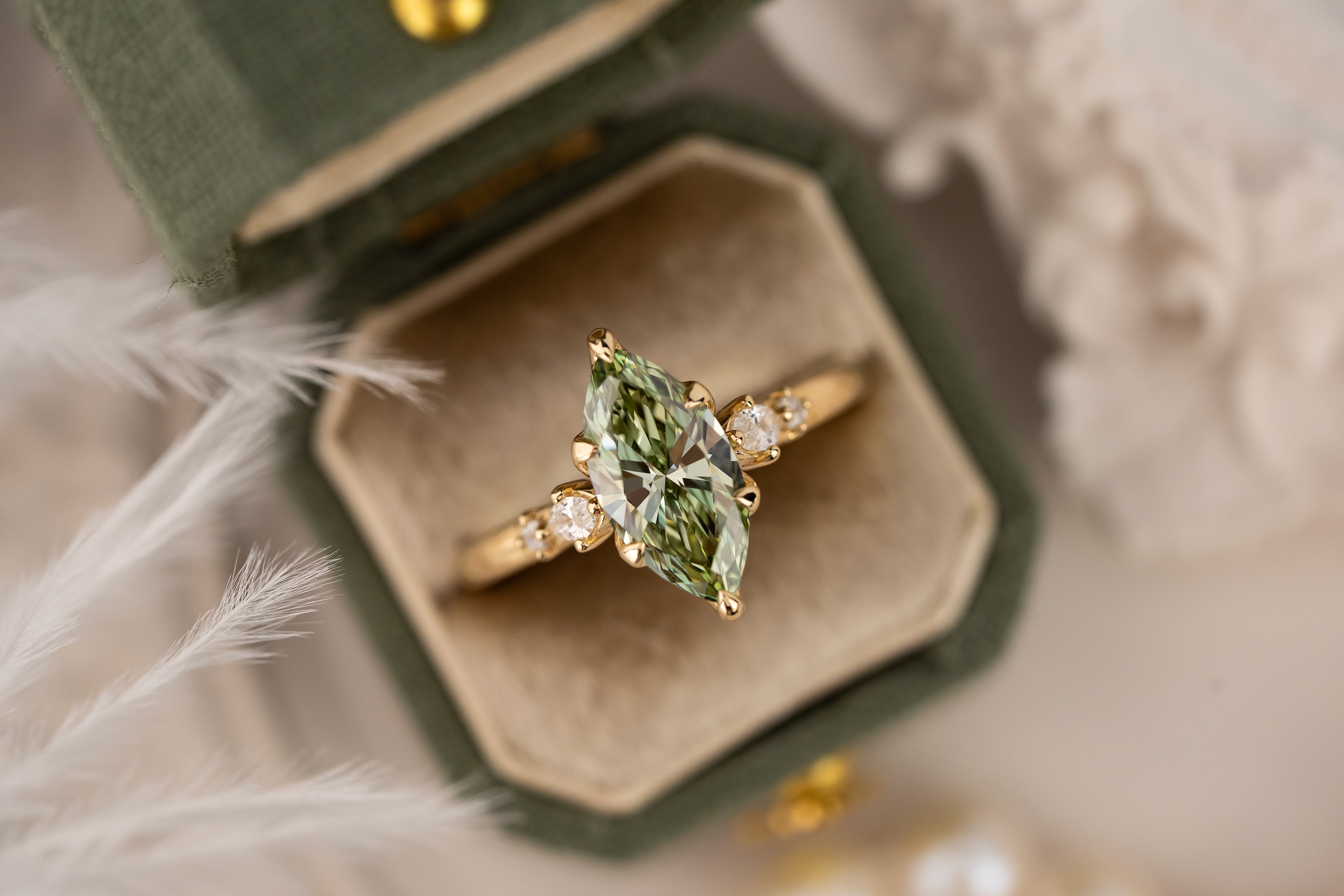 The Skye Ring | 1.56 CT Marquise Green Diamond - Lavender Creek Gems 