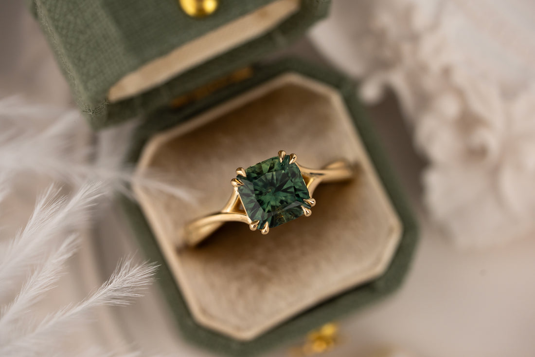 The Fates Ring | 2.24 CT Cushion Green/Teal Montana Sapphire