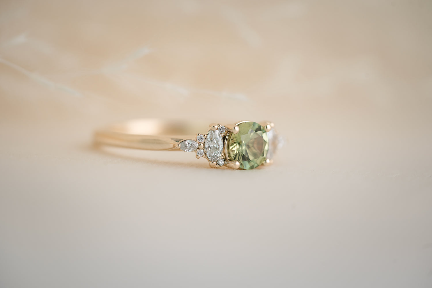 The Maeve 0.65 CT Round Green Sapphire Ring - Lavender Creek Gems 