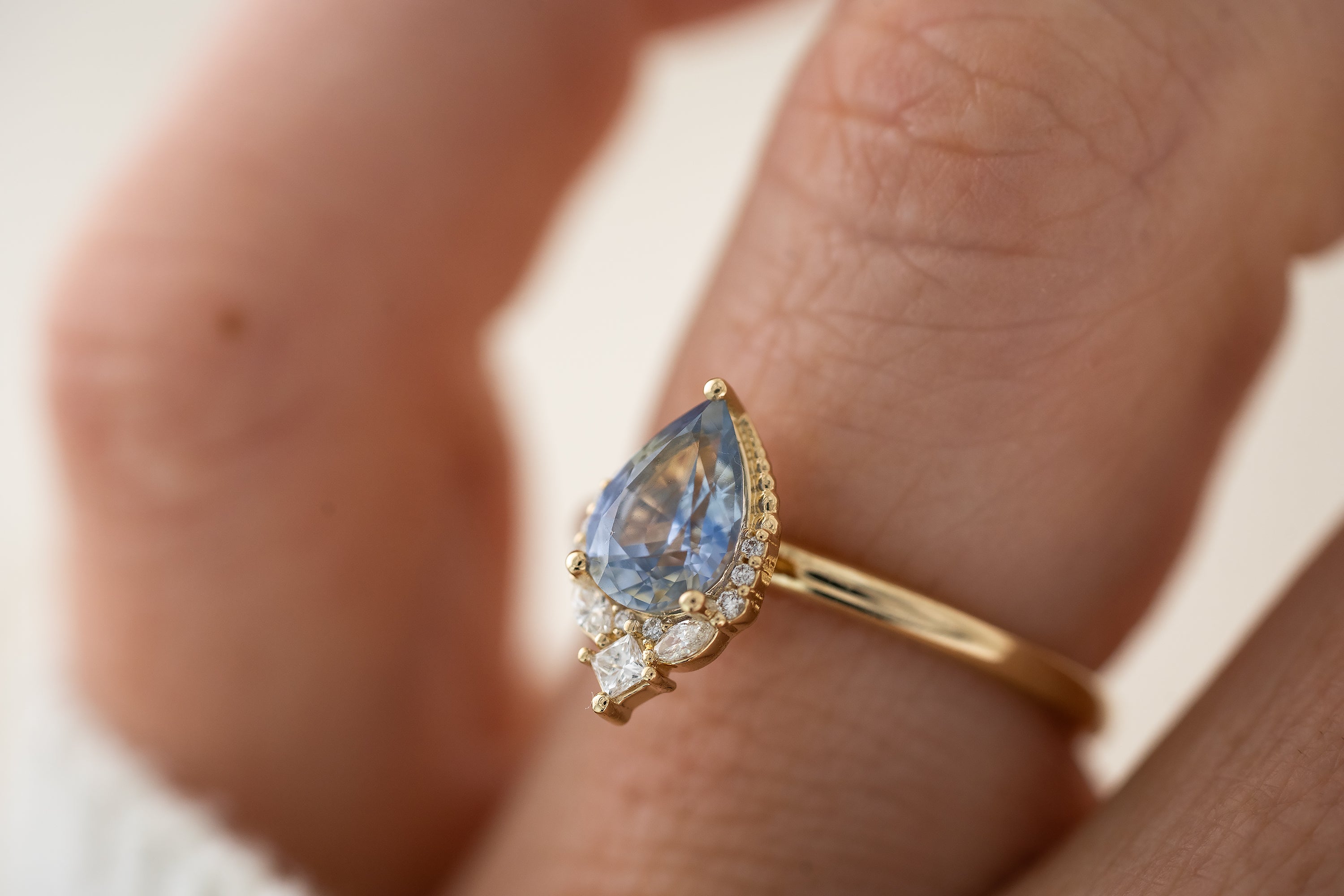 The Charlotte Ring | 1.07 CT Pear Light Blue Sapphire - Lavender Creek Gems 