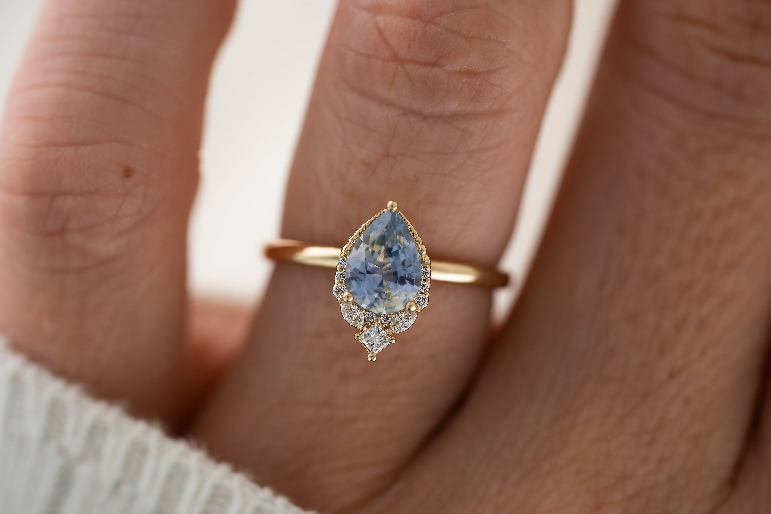 The Charlotte Ring | 1.07 CT Pear Light Blue Sapphire - Lavender Creek Gems 