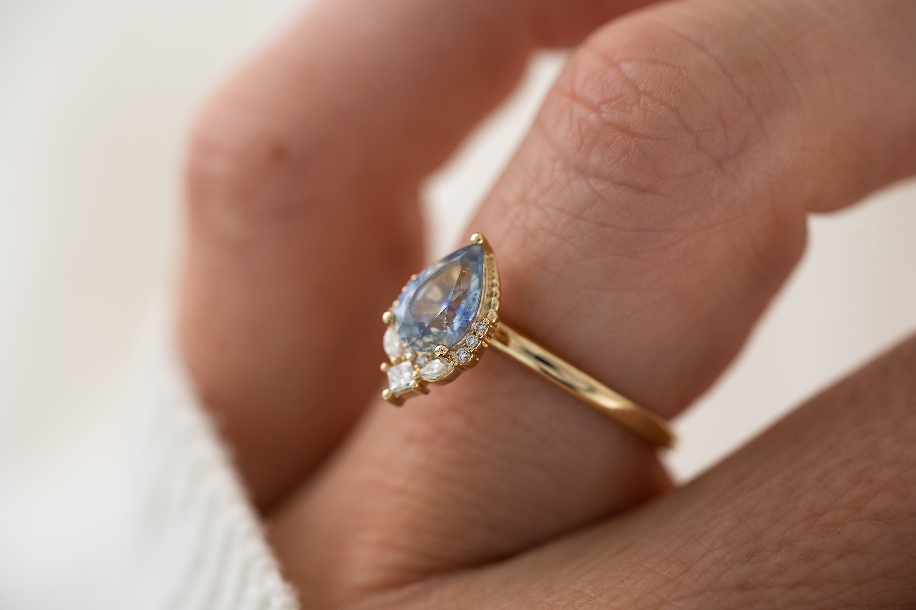 The Charlotte Ring | 1.07 CT Pear Light Blue Sapphire - Lavender Creek Gems 