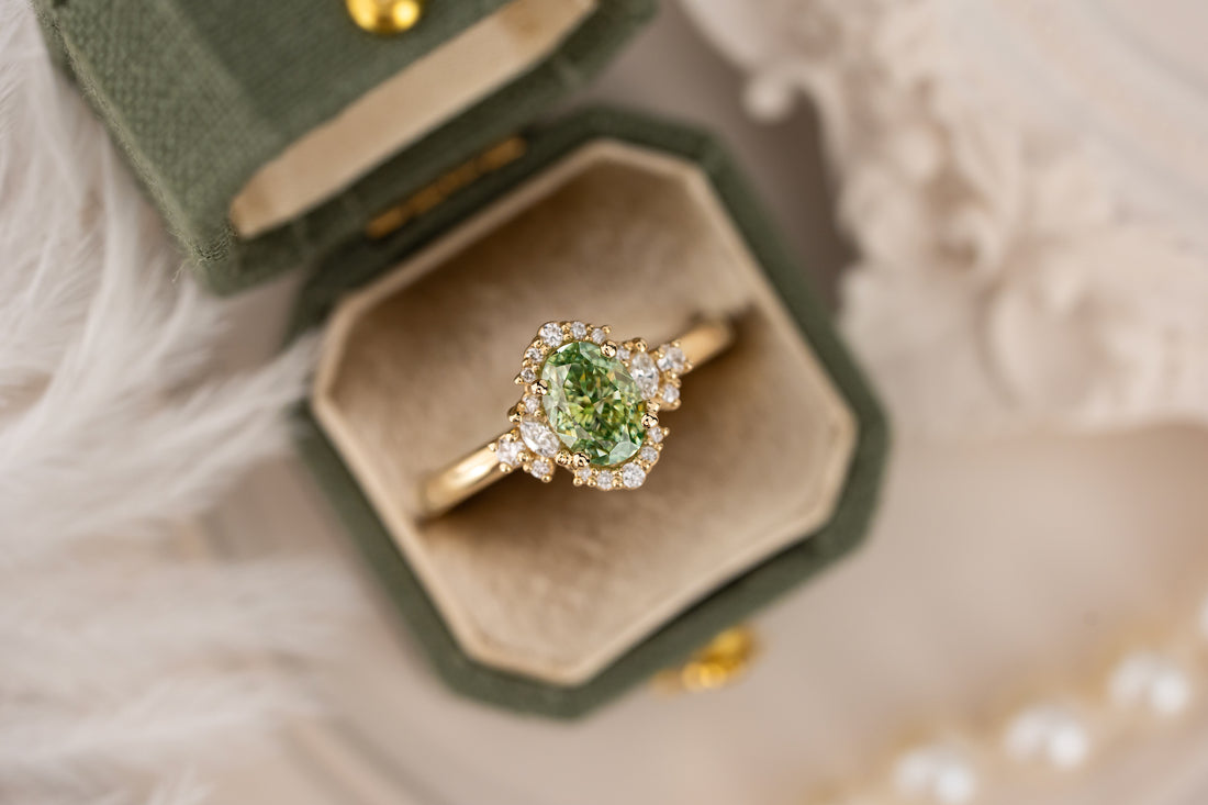 The Naevia Ring | 1 CT Oval Green Diamond - Lavender Creek Gems 