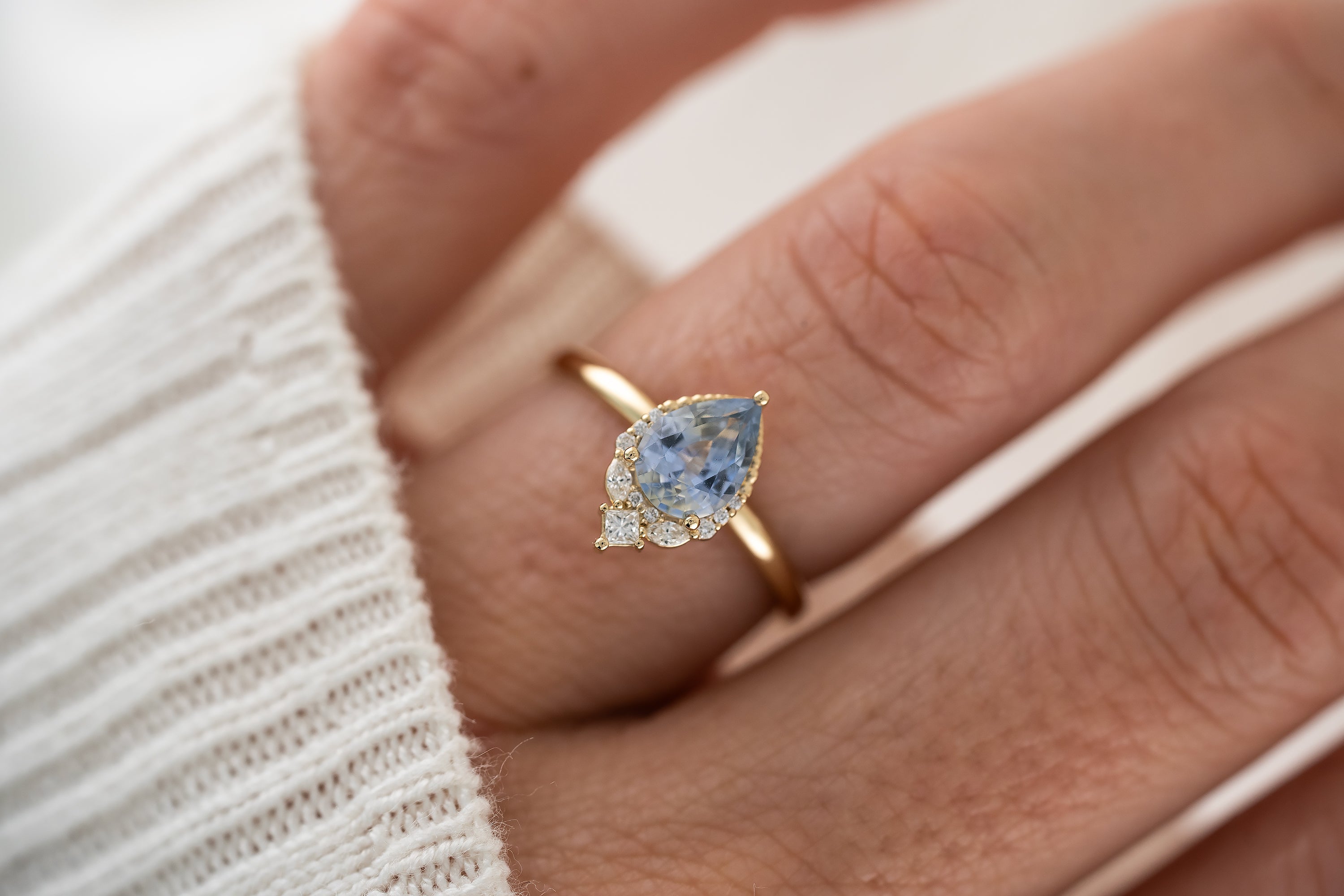 The Charlotte Ring | 1.07 CT Pear Light Blue Sapphire - Lavender Creek Gems 