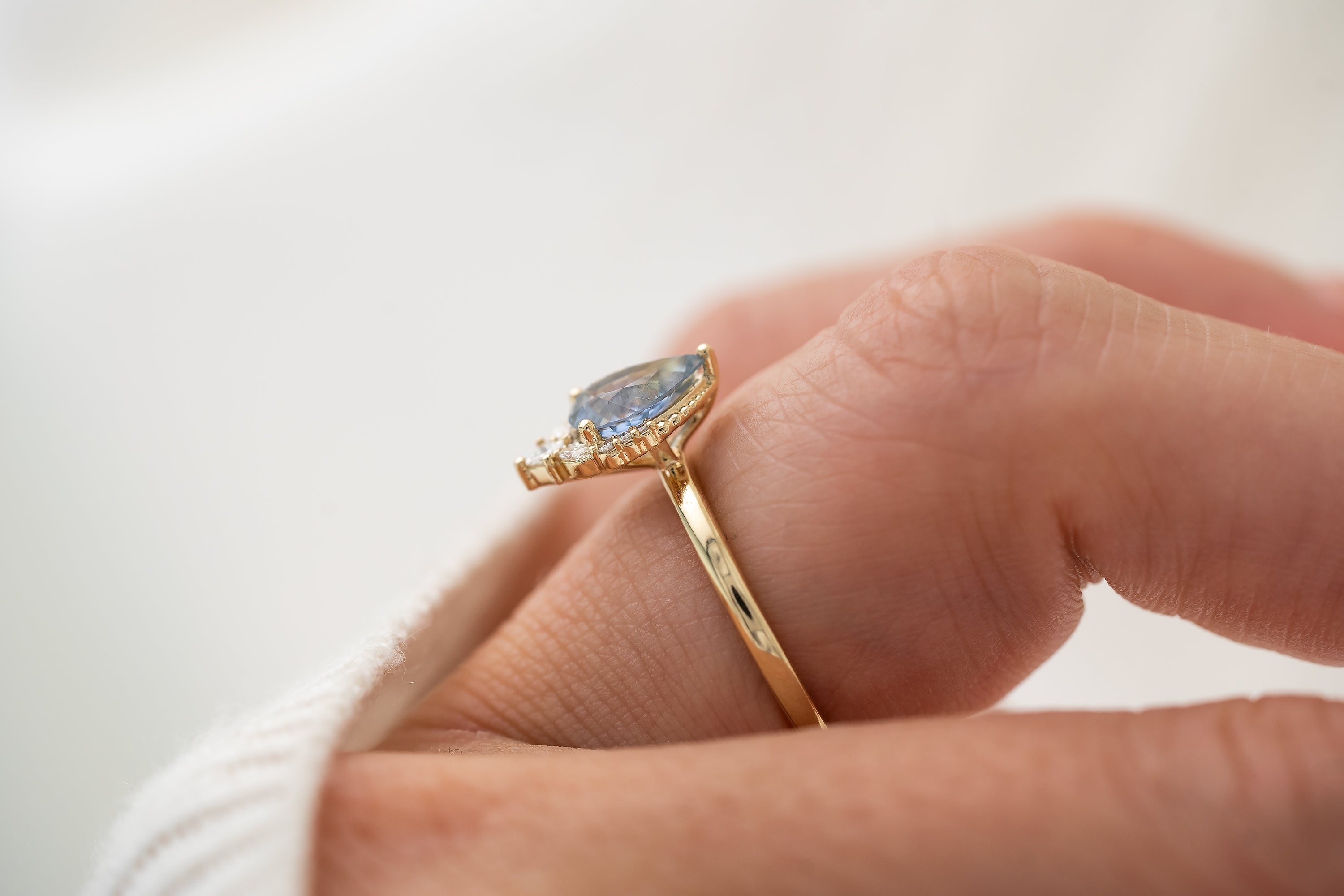 The Charlotte Ring | 1.07 CT Pear Light Blue Sapphire - Lavender Creek Gems 