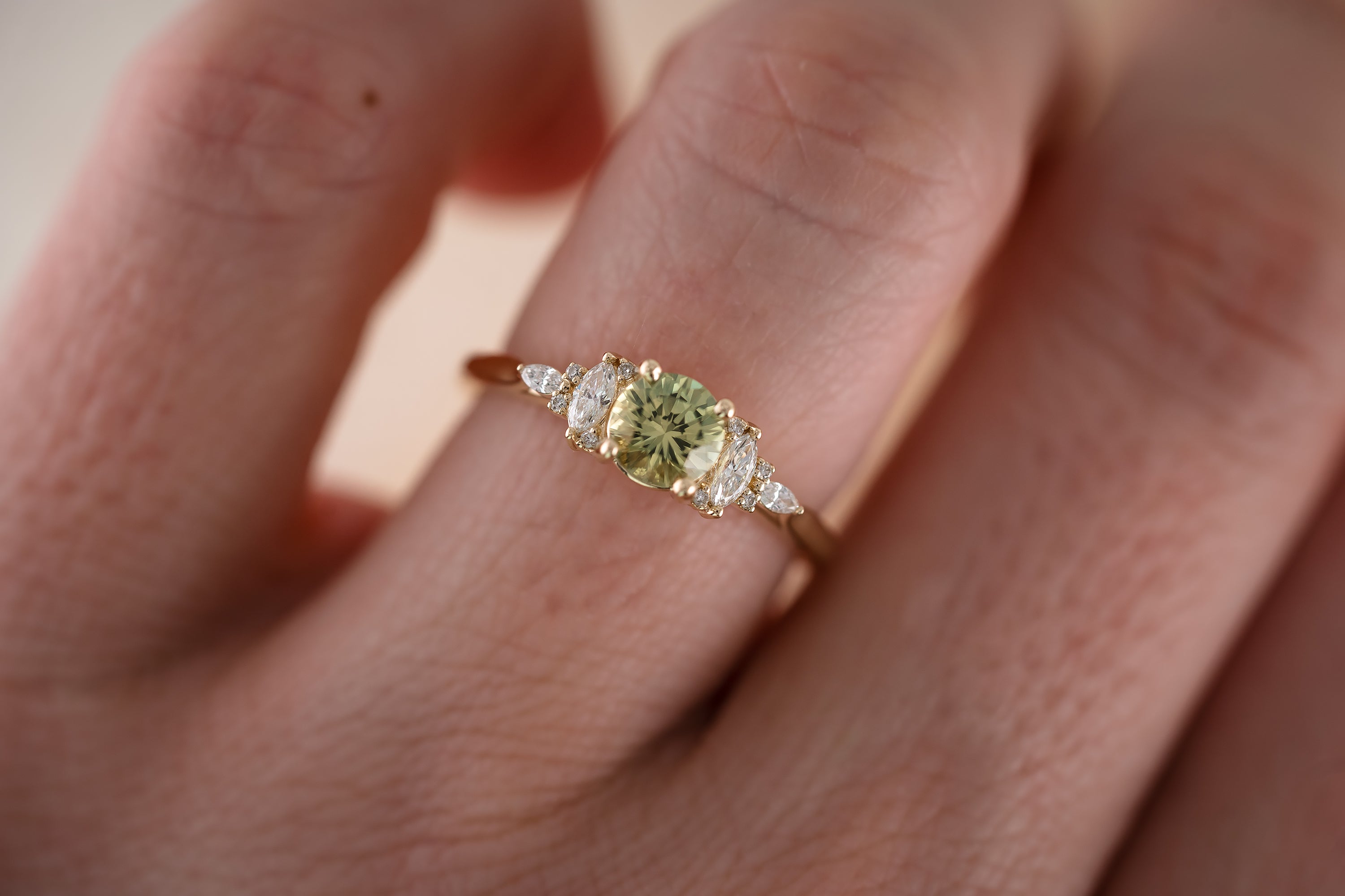 The Maeve 0.73 CT Round Green Sapphire Ring - Lavender Creek Gems 