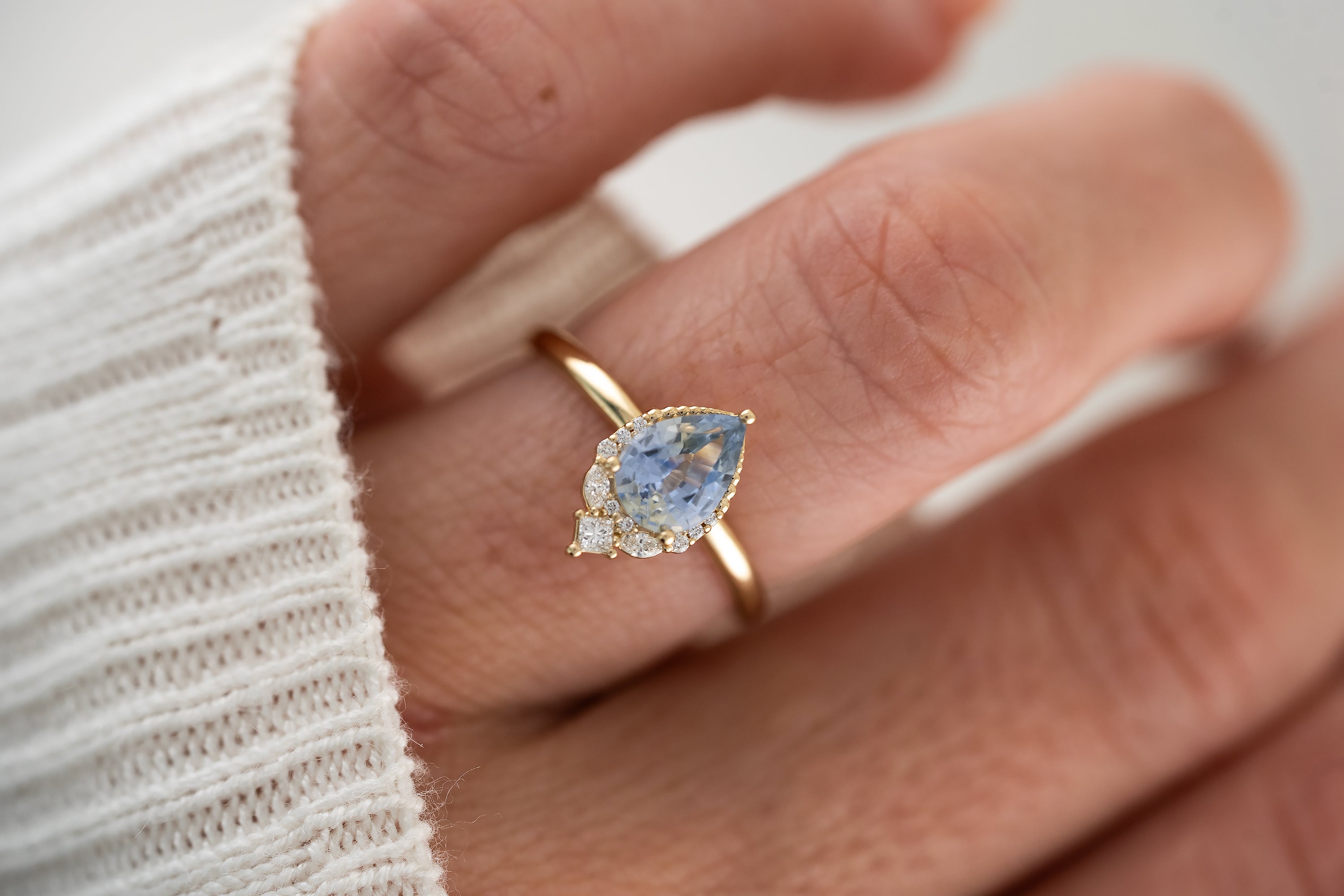 The Charlotte Ring | 1.07 CT Pear Light Blue Sapphire - Lavender Creek Gems 