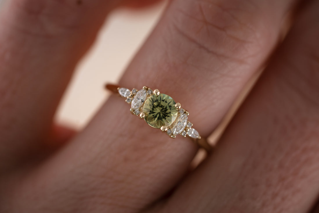 The Maeve 0.73 CT Round Green Sapphire Ring - Lavender Creek Gems 