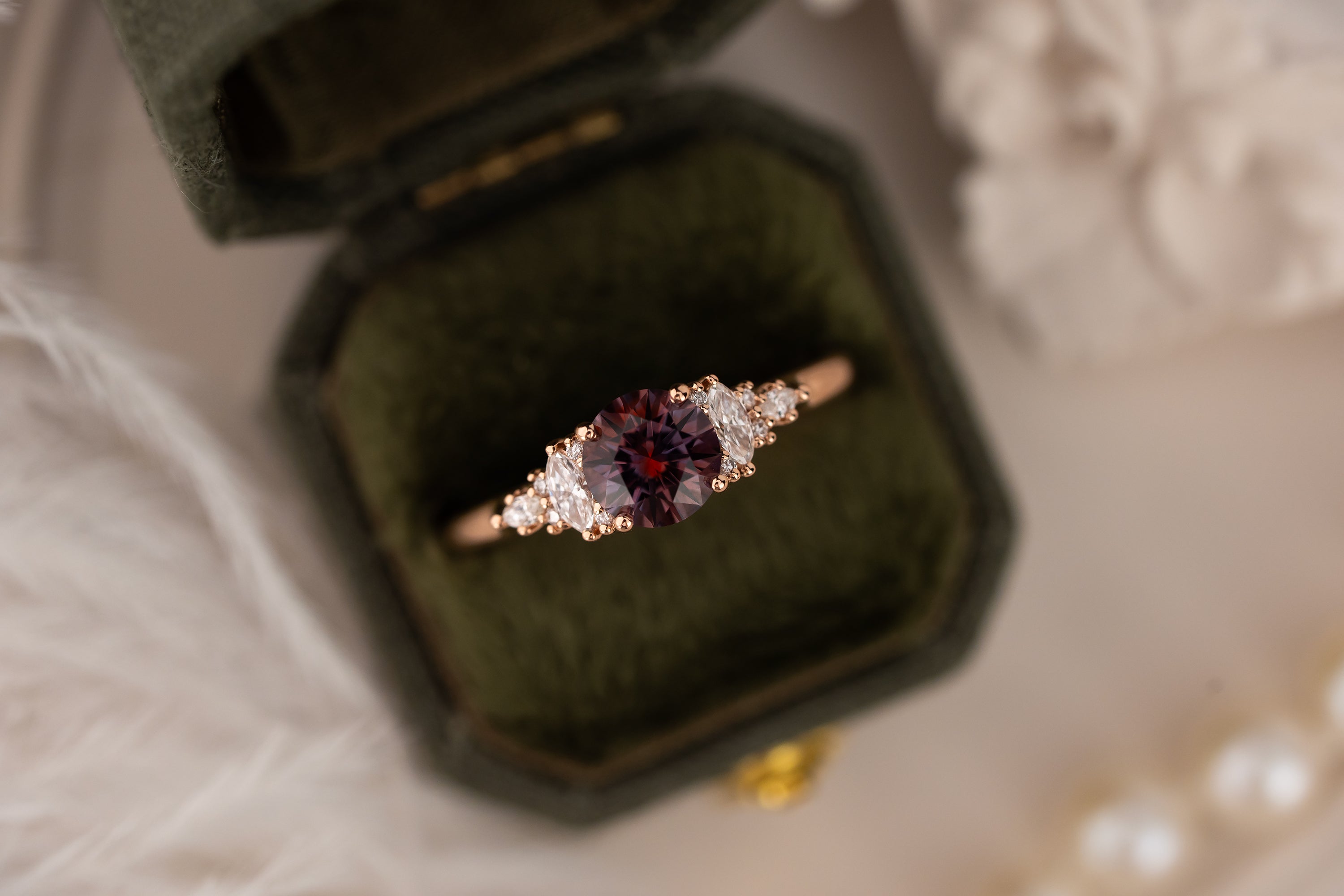 The Maeve Ring | 1.07 CT Round Pinkish Brown Bicolor Montana Sapphire - Lavender Creek Gems 