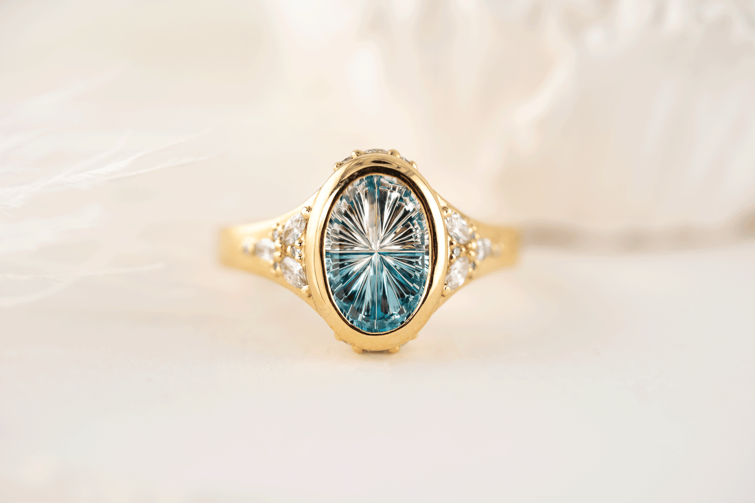 The Daylight Ring | 3.15 CT Oval Starbrite™ Bicolor Blue Zircon - Lavender Creek Gems