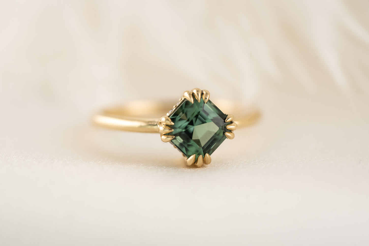 The Thalassa Ring - Hidden Halo| 1.56 CT Asscher Teal Tourmaline - Lavender Creek Gems 