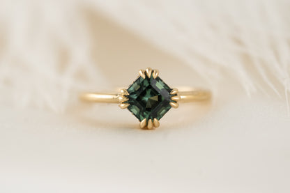 The Thalassa Ring - Hidden Halo| 1.56 CT Asscher Teal Tourmaline - Lavender Creek Gems 