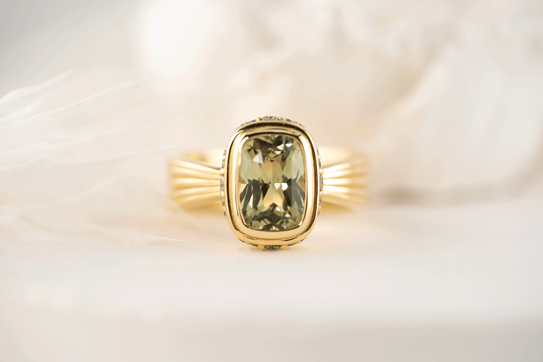 The Veil Ring | 2.59 CT Cushion Green Sapphire