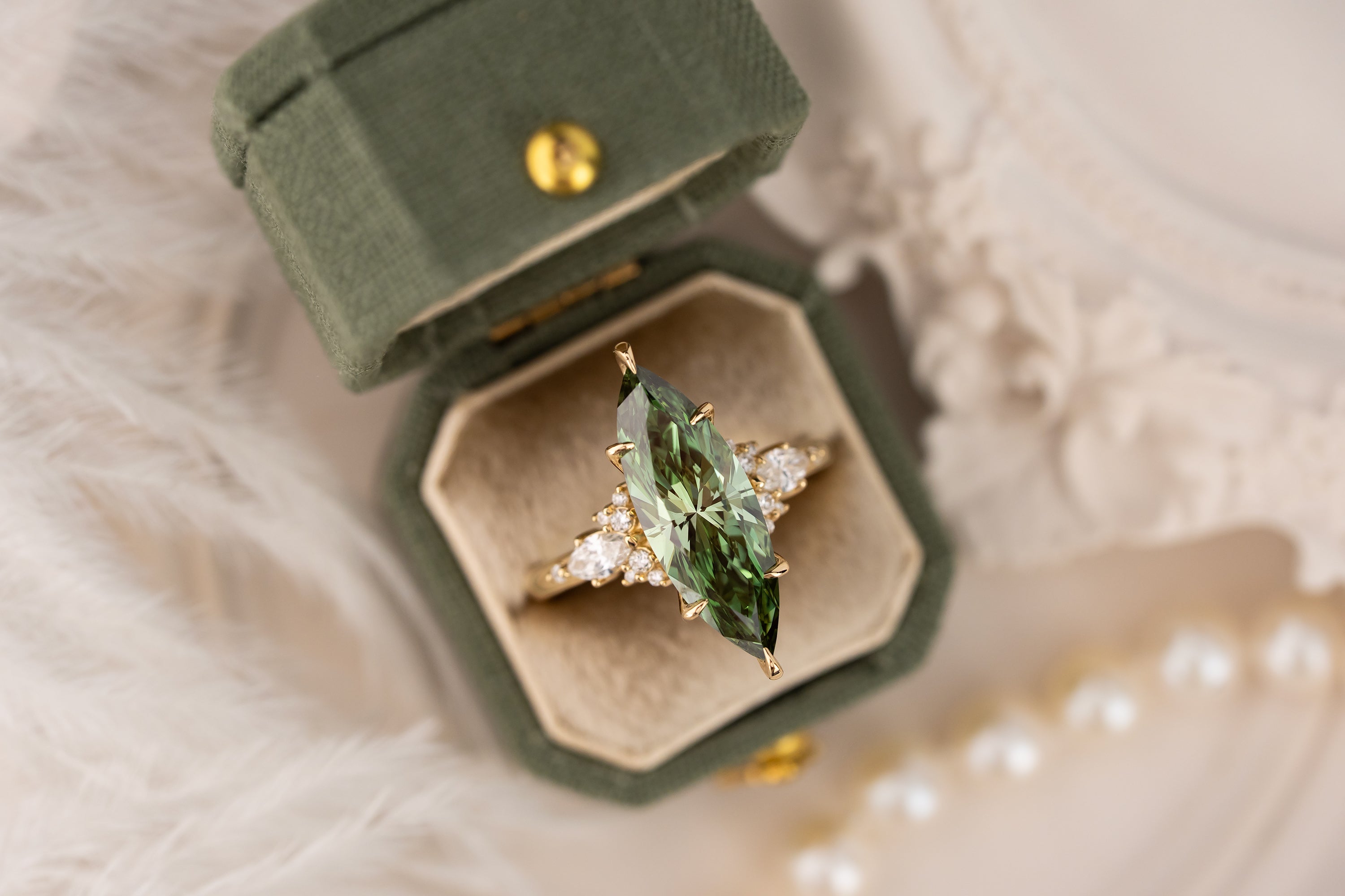 The Ascendant Ring | 3.3 CT Marquise Green Diamond - Lavender Creek Gems 