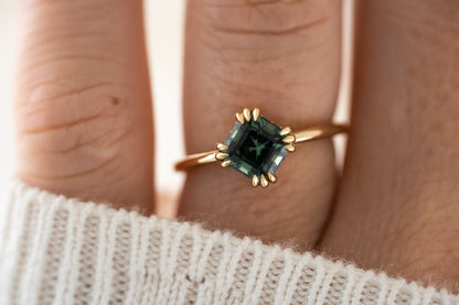 The Thalassa Ring - Hidden Halo| 1.56 CT Asscher Teal Tourmaline - Lavender Creek Gems 