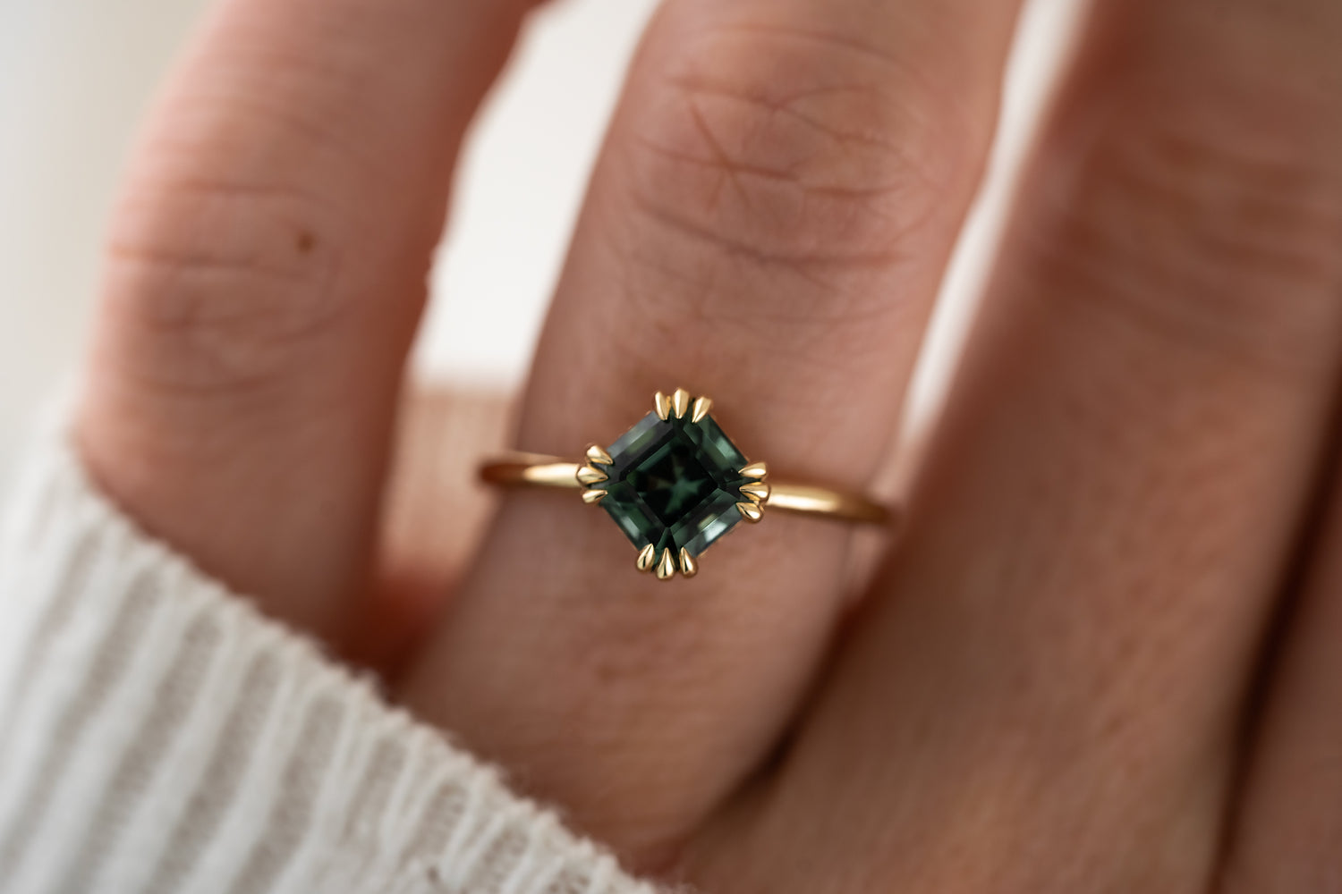 The Thalassa Ring - Hidden Halo| 1.56 CT Asscher Teal Tourmaline - Lavender Creek Gems 