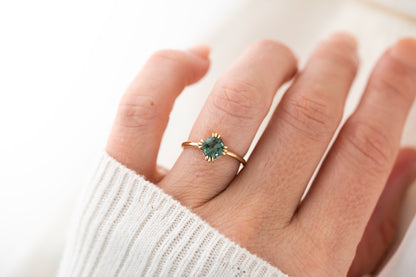 The Thalassa Ring - Hidden Halo| 1.56 CT Asscher Teal Tourmaline - Lavender Creek Gems 