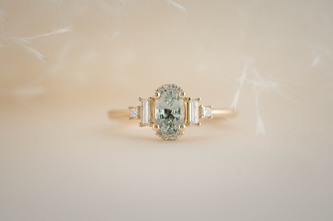 The Sura 0.98 CT Oval Mint Green Sapphire Ring - Lavender Creek Gems