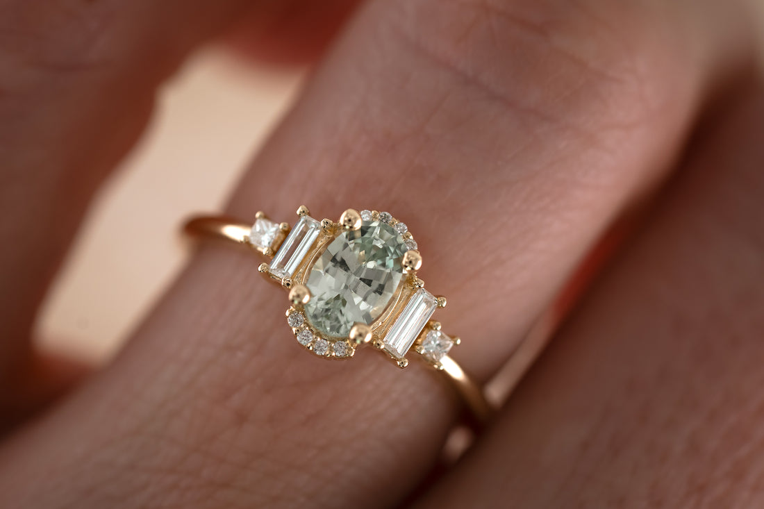 The Sura 0.98 CT Oval Mint Green Sapphire Ring - Lavender Creek Gems 